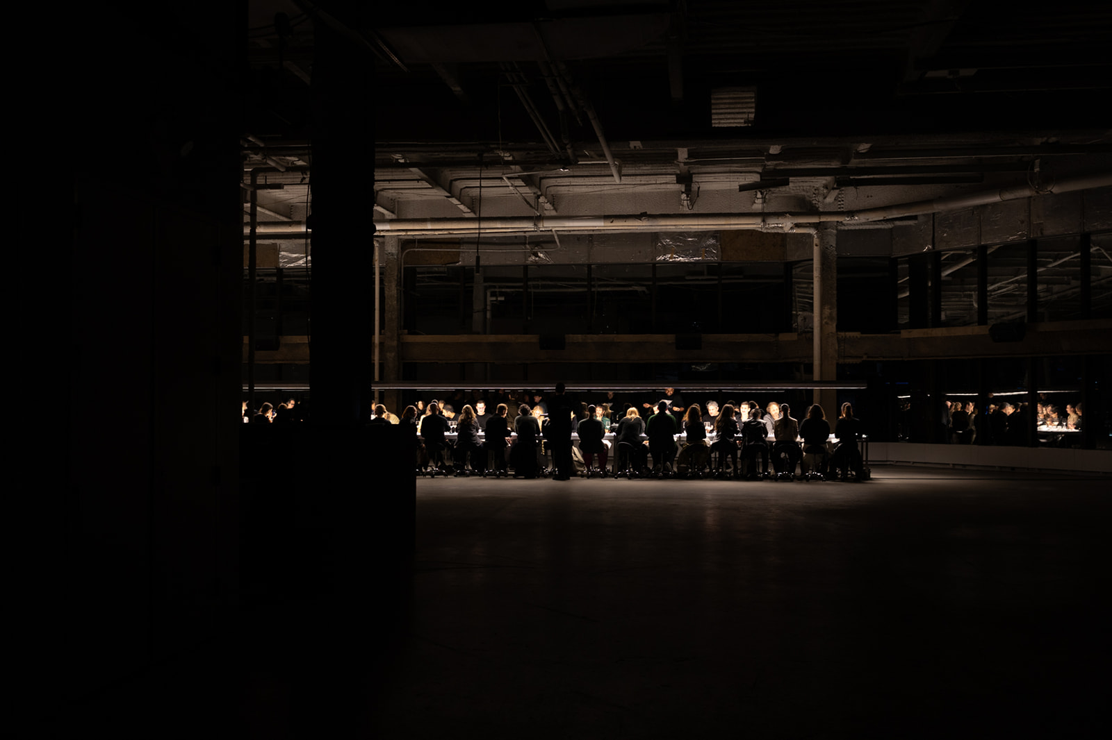 Wide view of the We Are Ona WSA pop-up dinner in Manhattan's financial district, by Alicia Valdez