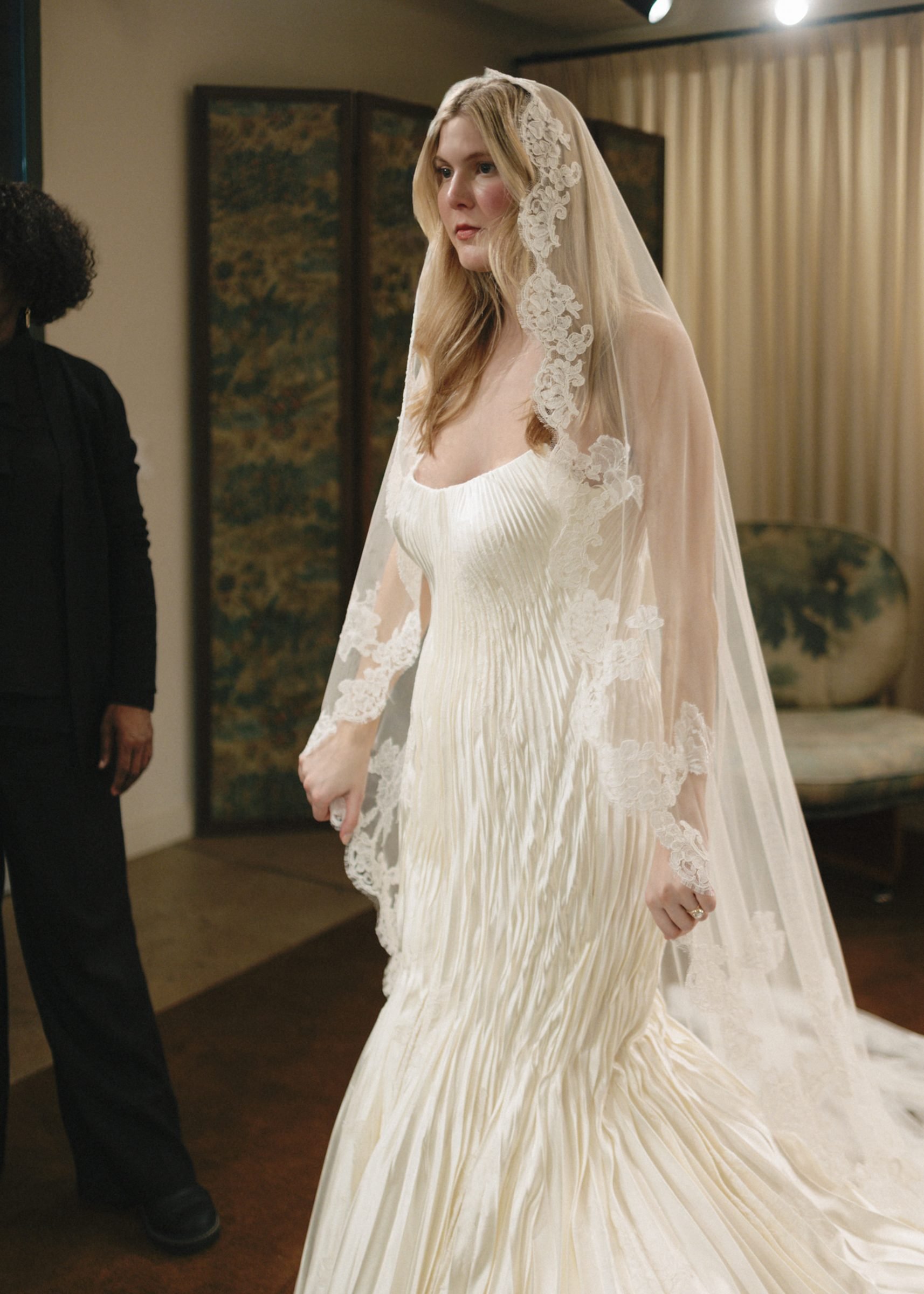 Bridal fashion week backstage gown detail photographed by Alicia Valdez